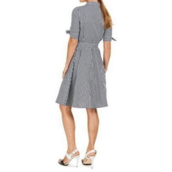 Calvin Klein Black and White Gingham Fit and Flare Dress with Fabric Belt - 12 - Picture 2 of 15